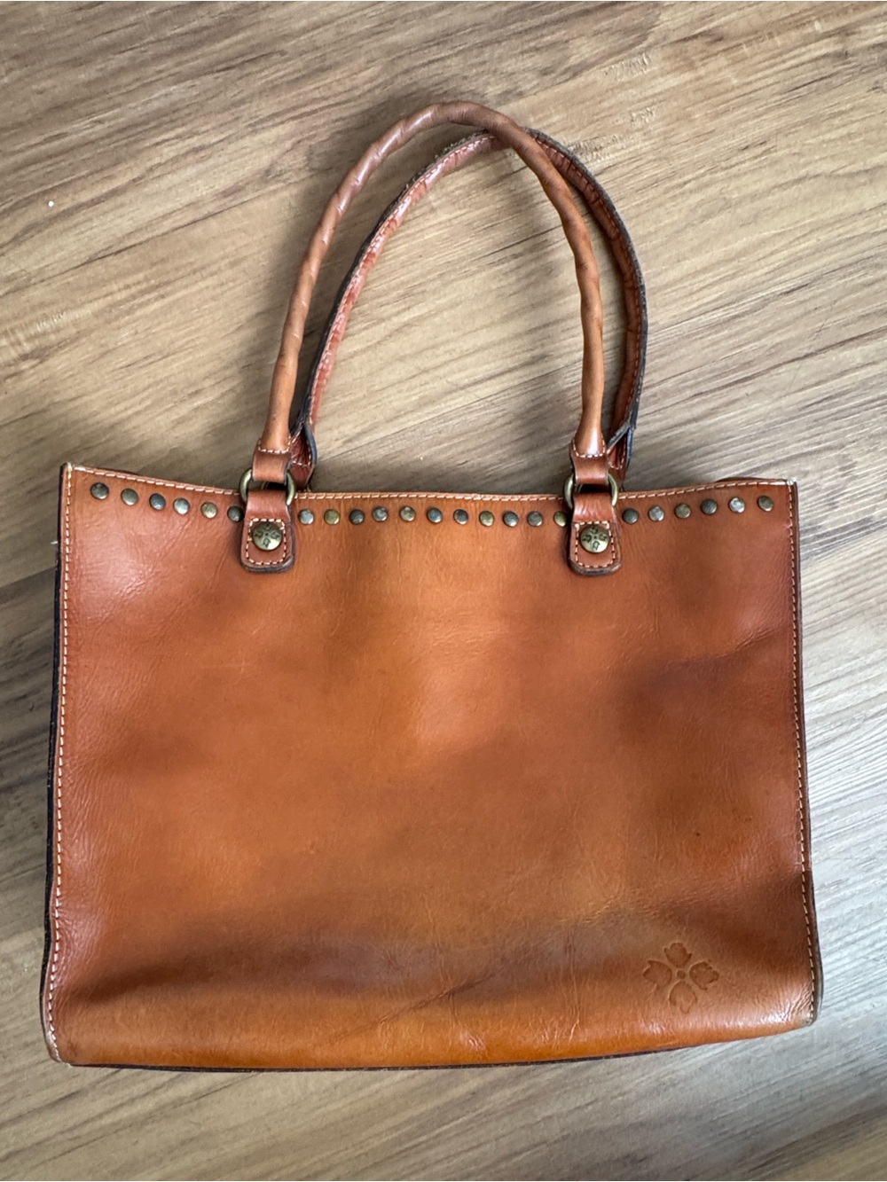 Patricia Nash Zancona Tote Brown Leather Shoulder Bag Studded Double Handle